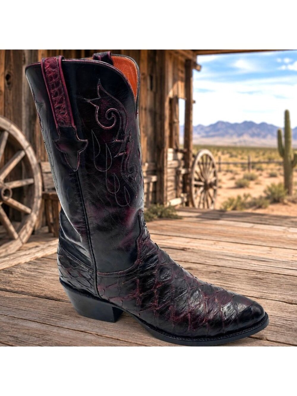 Vintage Lucchese Pangolin Black Cherry Cowboy Western Boots Mens size 9D Exotic